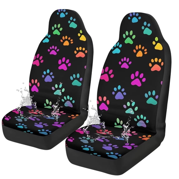 Uorisanigo Colorful Dog Paws Car Seat Covers Waterproof Front Seat Covers Easy Installation Stretch Polyester Fabric Cover Protection Interior Accessories Universal Fit Most Cars,SUV, Trucks