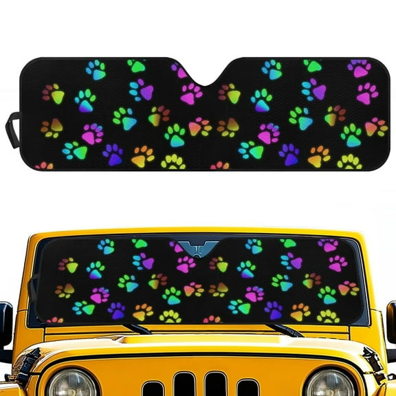 Uorisanigo Colorful Dog Paws Windshield Sun Shade for 2018-2024 Jeep Wrangler JL JLU & Gladiator JT-Blocks UV Rays Sun Visor Protector,Car Sunshade Keep Your Vehicle Cool