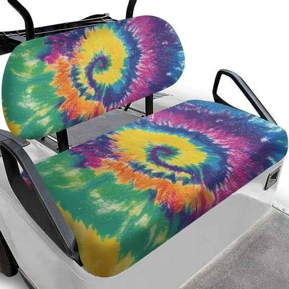 Uorisanigo Colorful Tie Dye Golf Cart Seat Covers Golf Cart Seat Cushion Durable Car Accessories Universal Club Car and More 2-Seater Golfcart, Easy to Install