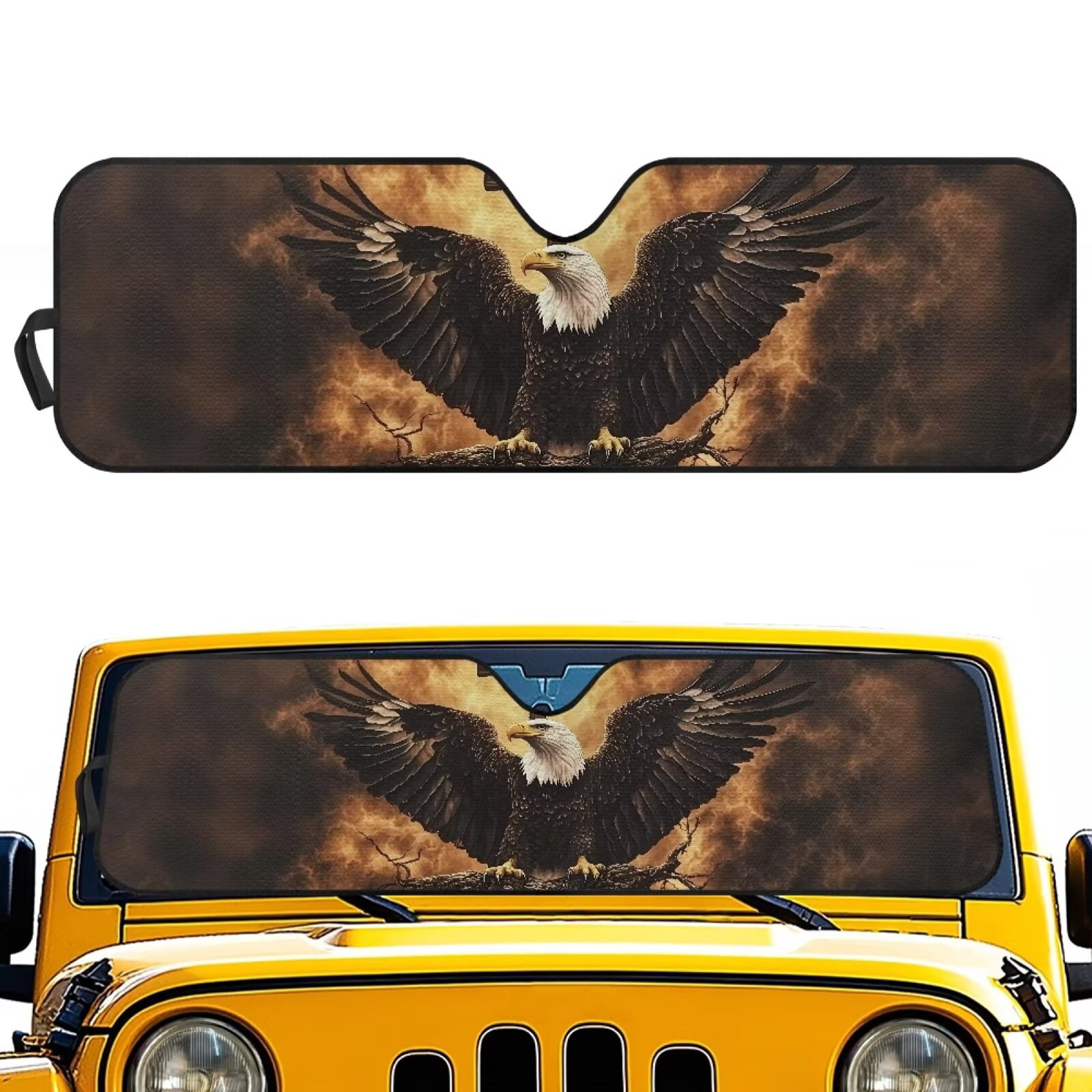 Uorisanigo Cool Bald Eagle Windshield Sun Shade for Jeep Foldable 1 Piece Car Front Window Sunshade for Jeep Wrangler, Gladiator, Renegade, FJ Cruiser. 52.95 x 16.14 inches