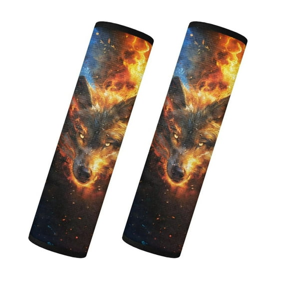 Uorisanigo Cool Flaming Wolf 2-Pack Universal Car Seat Belt Pads Cover Furry Flannel Seat Belt Cover Pad Airplane Seat Belt Shoulder Pad Protect Shoulder from The Seat Belt Rubbing