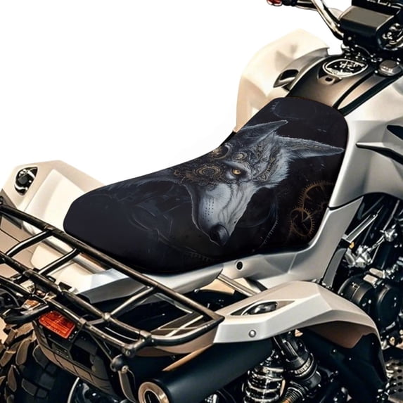 Uorisanigo Cool Wolf ATV Seat Cover Waterproof Universal Fits for Polaris Sportsman Polaris Scrambler Honda Rancher, Four Wheeler Seat Cover ATV Accessories for Women Men