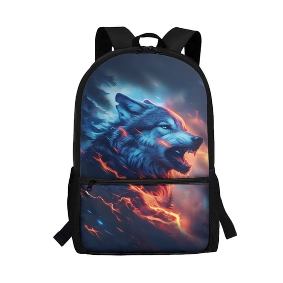 Uorisanigo Cool Wolf Boys Girls School Backpack Large Capacity School Bag Holiday Travel Bookbag Outdoor Daypack for 5-13 Year Old with Water Bottle Pockets