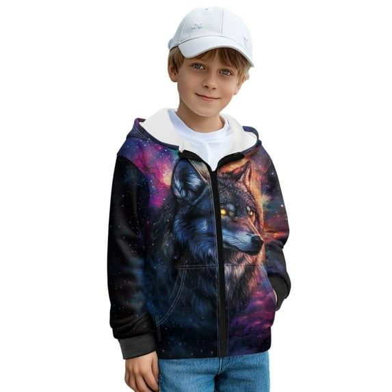 Uorisanigo Cool Wolf Zip Up Hoodie Sweatshirt Long Sleeve Hooded Jacket Kids Athletic Sweatshirt Soft Lightweight Jackets Outwear School Coat for Spring Autumn Winter