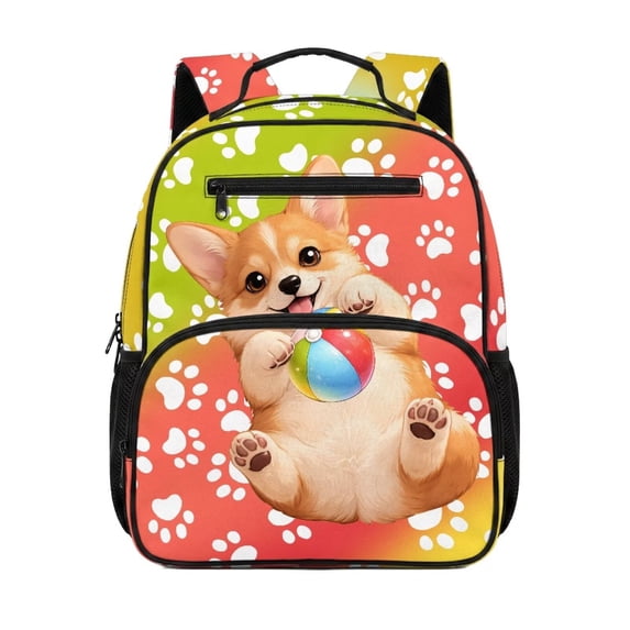 Uorisanigo Corgi Puppy Kids Backpack for Teenagers 6-9, Large Capacity Hiking Schoolbag, Breathable Daypack with Padded Shoulder Straps for Outdoor