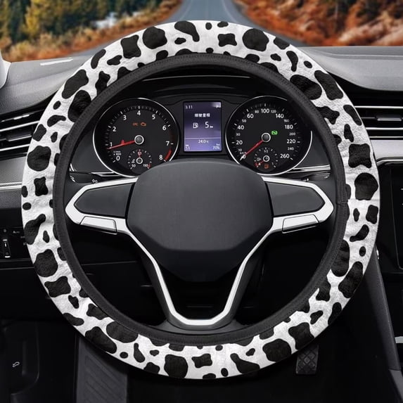 Uorisanigo Cow Print Car Wheel Cover for Women Fashion Steering Wheel Cover Fuzzy Car Steering Wheel Protector 15 Inches Replacement Car Wheel Covers Flannel Car Decor Gift for Holiday