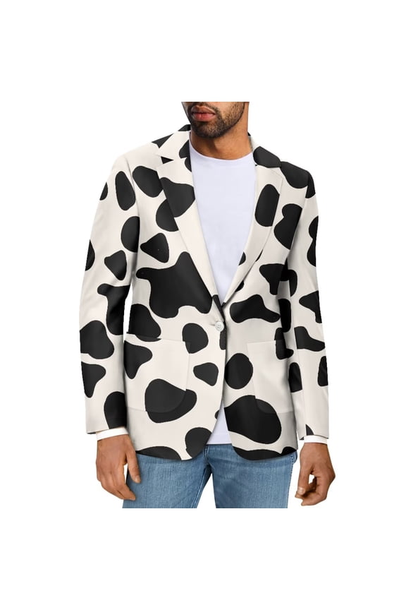 Cow Print Casual Blazer for Men Soft One Button Mens Casual Blazers Regular Fit Long Sleeve Breathable Lightweight Sport Coats Stretch Stylish for Men Size XL