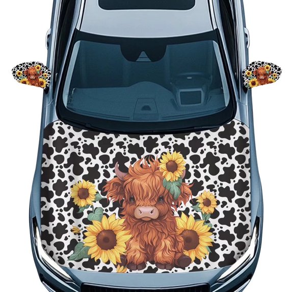 Uorisanigo Cow Print Cute Yak Car Hood Cover Protector and Car Mirror Cover 3 Pcs Set Removable Car Covers Protector Vehicles Decorate Suitable for Cars