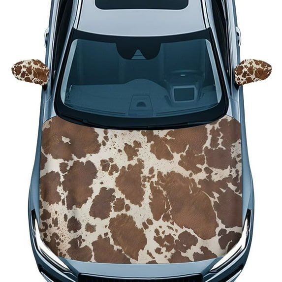 Uorisanigo Cow Print Hood Cover and Car Mirror Covers Exterior Polyester Fabric Stretch Covers Protector Car Decor Gift for Holiday Universal Fit Auto Cars