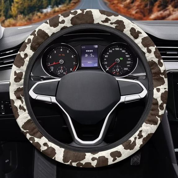 Uorisanigo Cow Print Steering Wheel Cover for Women Unique Car Steering Wheel Cover for SUV Vehicle Elastic Car Steering Wheel Protector for for Winter Flannel Car Accessories Gift for Holiday