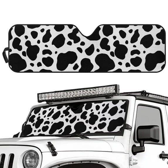 Uorisanigo Cow Print Windshield Sunshade Sun Shade Heat Shield Car Sun Visor Mat for Jeep Wrangler JK JKU JL JLU1997-2024, Windshield Sunshade Block UV Keep Cool