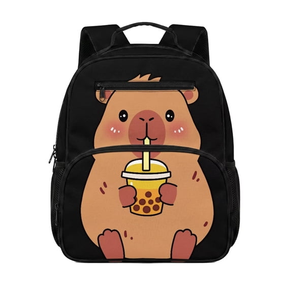 Uorisanigo Cute Capybara Print Kids Children School Backpack for Boys 5-8, Breathable Lightweight Schoolbag with Water Bottle Pocket, Casual Daypack for Hiking Camping