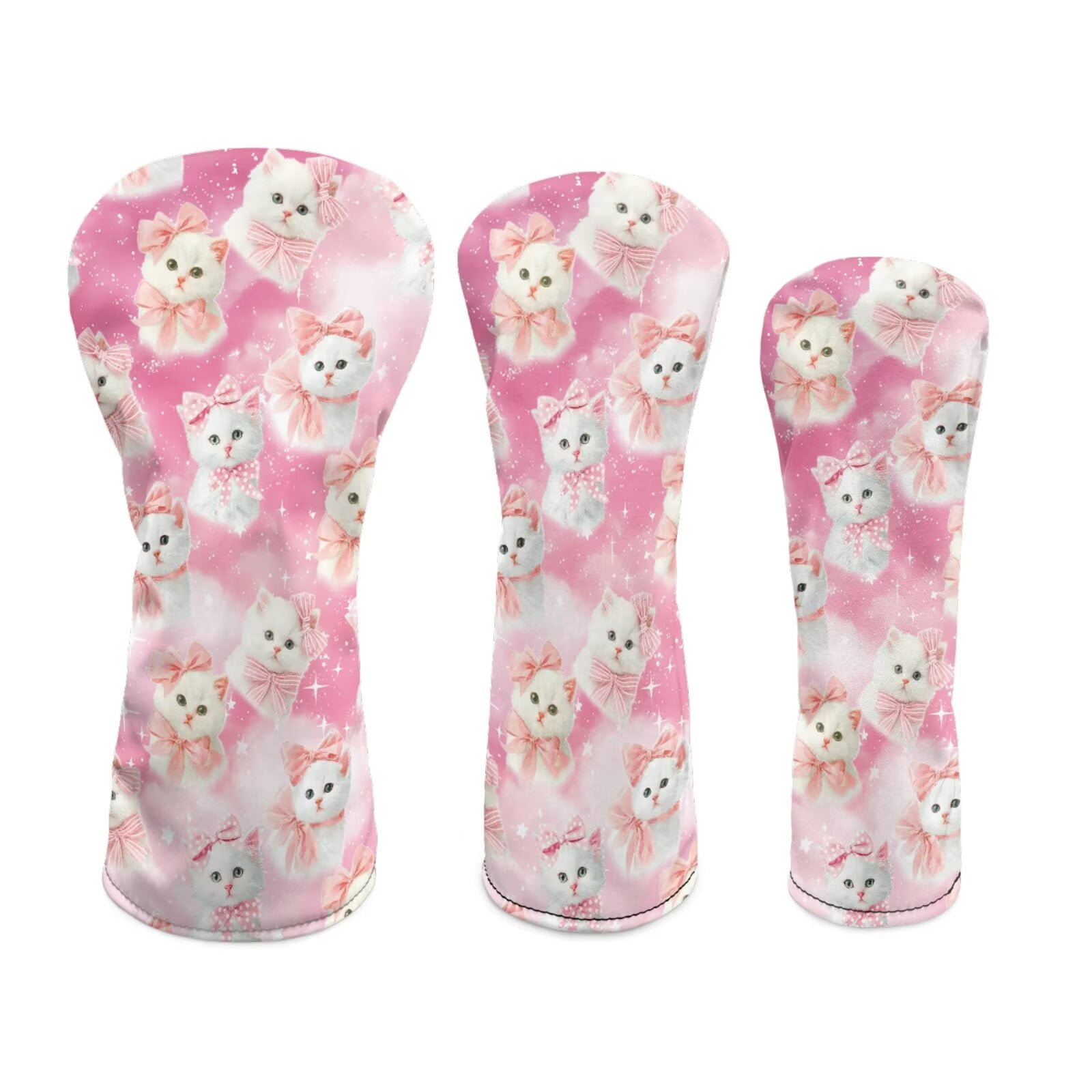 Uorisanigo Cute Cat Golf Club Head Cover Driver Cover Fariway Wood Headcover Hybrid Head Covers, 3 PCS Golf Accessories Headcovers for Club Protective, Elastic & Friction Resistant