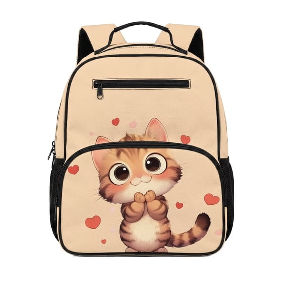 Uorisanigo Cute Cat Print School Backpack for Girls Hiking Vacation, Large Capacity Elementary Daypack with Side Pocket, Breathable Lightweight for Ages 6-8