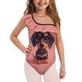 thumbnail image 1 of Uorisanigo Cute Dachshund Girls Swimsuit One Piece Ruffle Bathing Suit One Shoulder Polyester and Spandex Beach Swimwear, Size 3-4, 1 of 7