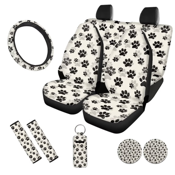 Uorisanigo Cute Dog Paws 10 Pack Auto Seat Cover Sets Comfortable Decorative Car Steering Wheel Accessories and Auto Water Cup Pad Cars Seat Belt Pad Cover Keychains Suitable for Car SUV