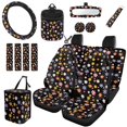 thumbnail image 1 of Uorisanigo Cute Flower 15Pcs Car Seat Cover Full Set, with Steering Wheel Covers Seat Belt Cover Drink Coasters Trash Garbage Air Vent Storage Box Rearview Covers Key Chain Holder Interior Decor, 1 of 7