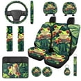 thumbnail image 1 of Uorisanigo Cute Frog 14 Pack Automobile Seat Cover Sets Car Steering Wheel Cover and Cars Headrest Cover Center Console Cover and Seat Belt Pads Water Cup Coaster Soft Elastic for Car SUV, 1 of 6