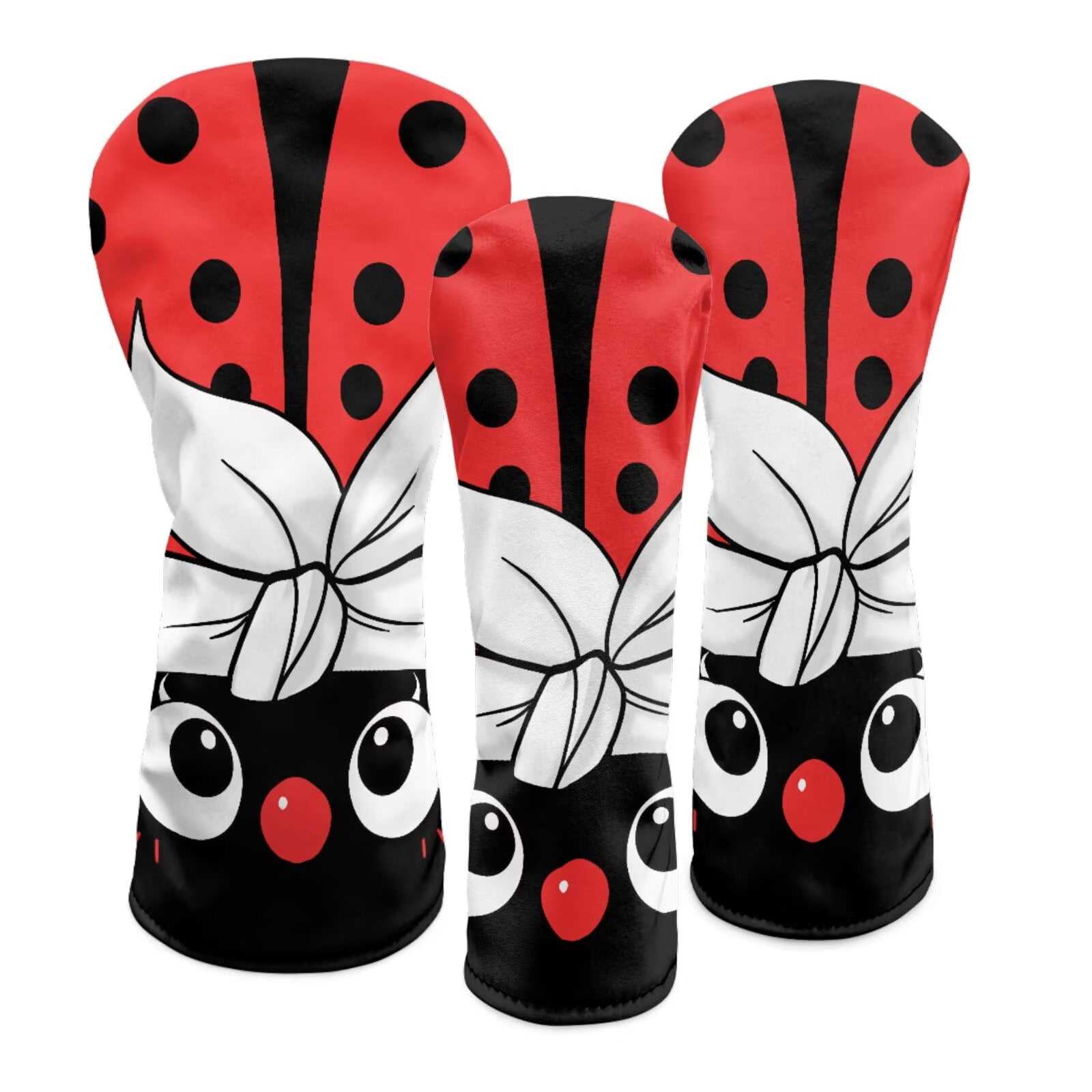 Uorisanigo Cute Ladybug Golf Club Head Covers, Driver, Fairway #3#5, Hybrid Headgear, Premium Waterproof PU Leather Golf Headcover Accessories for Women Men, Set of 3