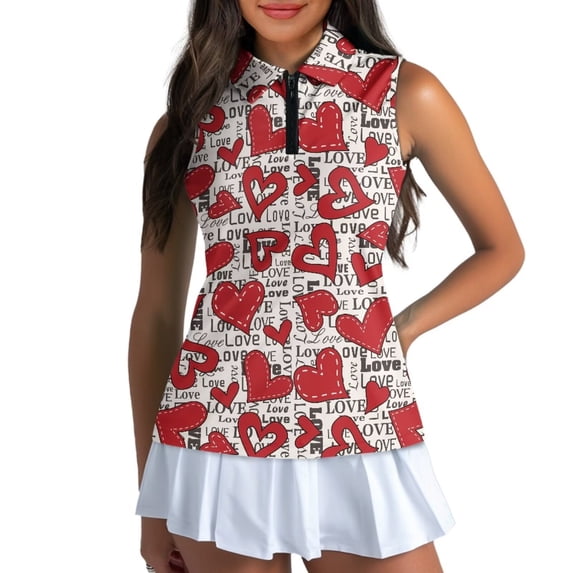 Uorisanigo Cute Love Heart Hiking Running Workout Tops for Women Soft Zip Up Collar Quick Dry Athletic Shirts Versatile Athletic Workout Tops for Workout Sports