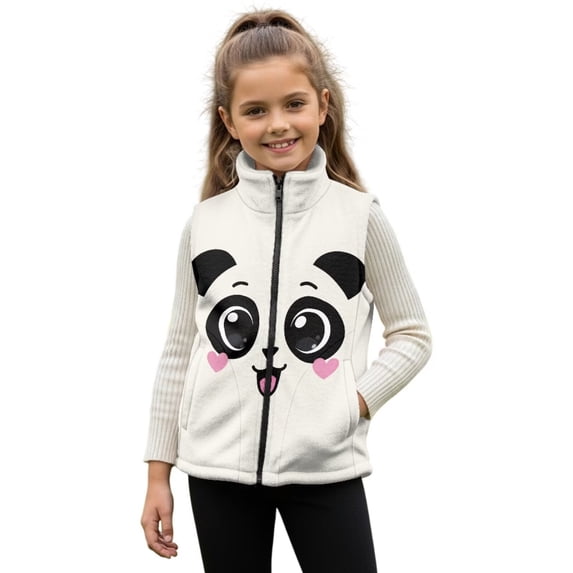 Uorisanigo Cute Panda Fleece Jacket Vest for Toddler & Kids Puffy Sleeveless Zip Front Jacket Warm Outwear Fashion Fall Winter Clothes Jackets Vests with Pockets 2-12 Years