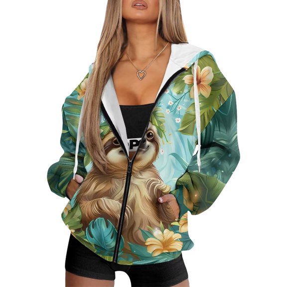 Uorisanigo Cute Sloth Womens Full Zip Hoodie Fashion Polyester Womens Zip Up Oversized Sweatshirts Casual Pocket Fall Outfits Winter Clothes Size XL