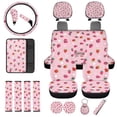 thumbnail image 1 of Uorisanigo Cute Strawberry 18 Pcs Car Seat Cover Set with Steering Wheel Covers Seat Belt Shoulder Pads Center Console Pad Cover Headrest Cup Coasters Handbrake Gear Shift Covers Key Chains for Cars, 1 of 7