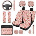 thumbnail image 1 of Uorisanigo Cute Strawberry Car Seat Covers Set 14 Pcs with Cars Console Cover and Steering Wheel Cover Auto Headrest Cover Seat Belt Cover Cars Water Cup Coaster Anti-slip Fit Most Car SUV, 1 of 6