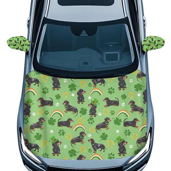 Uorisanigo Dachshund Clover Horseshoe Happy St. Patrick's Day Hood Covers Car and Side Mirror Covers Easy Installation Cover Protector Removable Car Decor Universal Fit Most Cars