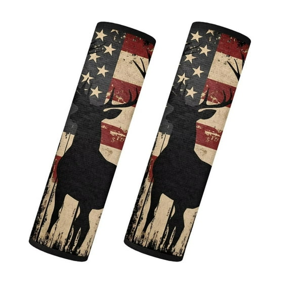 Uorisanigo Deer American Flag Car Seat Belt Cover Flannel Safety Belt Strap Shoulder Pad Comfortable Driving Shoulder Pad Protector Protect Shoulder from The Seat Belt Rubbing