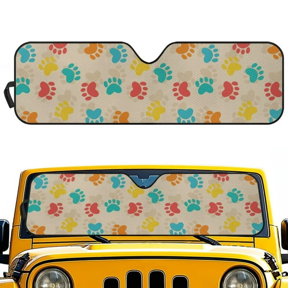 Uorisanigo Dog Paws Windshield Sun Shade, olorful Sun Visor Aluminum Foil Sunshade Interior Accessories, Car Windshield Sunshade for Jeep Wrangler JL JLU 2018-2024 & JT, Keep Your Car Cool