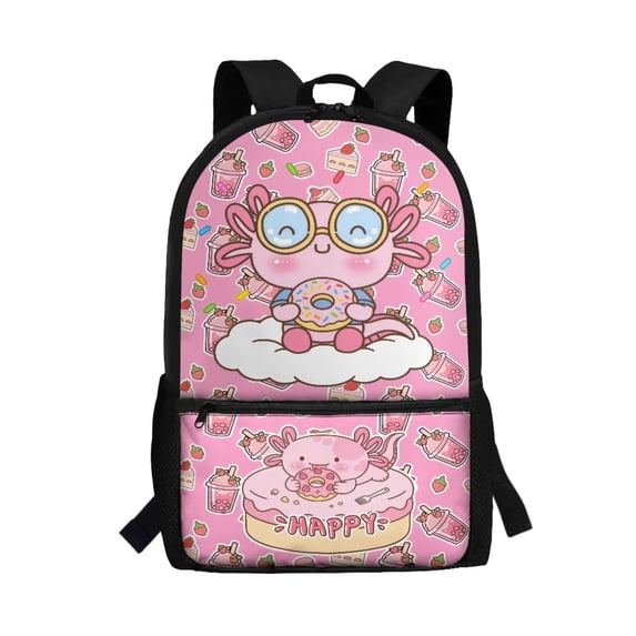 Uorisanigo Donut Axolotl Kids Backpack for Age 5-13 with Padded Straps 17 Inch Children School Bag Preschool Elementary Kindergarten Back to School Bag Large Capacity
