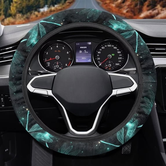 Uorisanigo Dragonfly 15 Inch Car Steering Wheel Protector Fashion Fuzzy Steering Wheel Cover for Most Vehicle Easy to Install Car Steering Wheel Cover for Winter Car Decor Gift for Wife