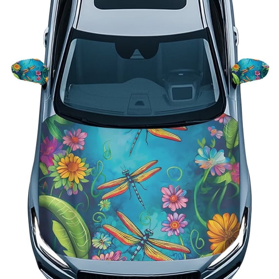 Uorisanigo Dragonfly Flower Car Cover Protector and Car Mirror Cover Set of 3 Removable Easy to Install Cover Automotive Accessories Suitable for Cars