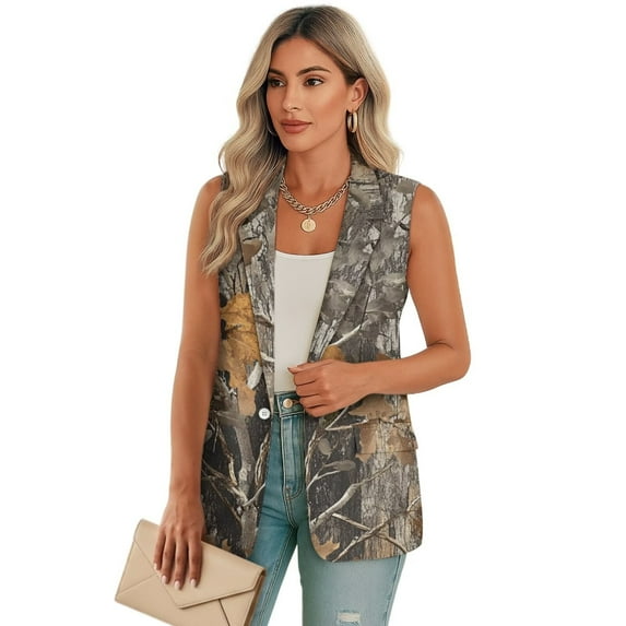 Uorisanigo Dried Branch Women's Jacket Vest Sleeveless Lightweight Women's Suit Vest with Pockets Open Front Waistcoat Vests Fashion Size S