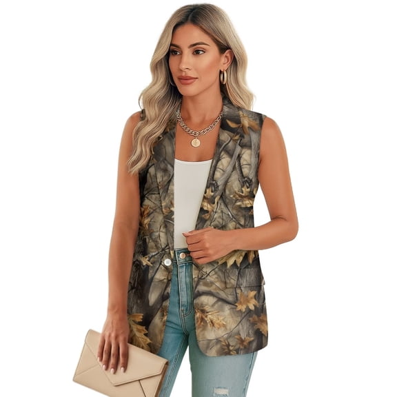 Uorisanigo Dried Branch Women's Vest Tops Sleeveless Women's Suit Vest with Pockets Size M Open Front Loose Vests Top Elegant Outerwear