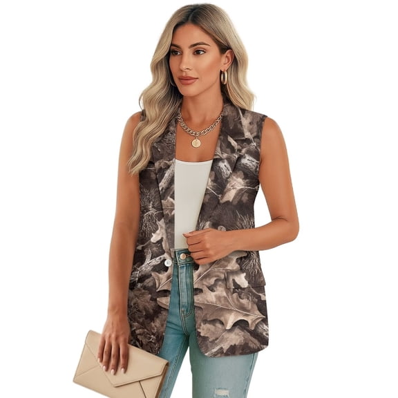 Uorisanigo Dried Branch Womens Vest with Pockets Sleeveless Blazer Vest for Women Size S Loose Vests Blazer Dressy Outerwear