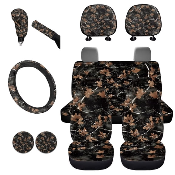 Uorisanigo Drop Maple Leaves Vehicle Front and Rear Cushion Covers Water Coaster Steering Wheel Cover Pillowcase for Cars Gear Lever Cover+Hand Brake Cover 11 PCS Suitable for All Seasons