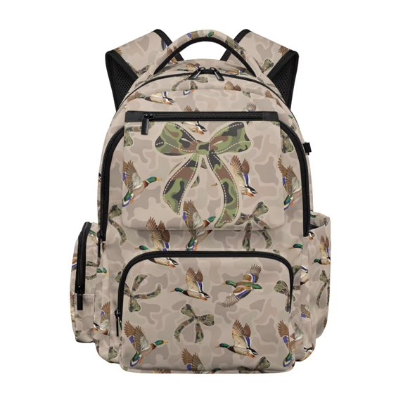 Uorisanigo Duck Camo Bow Kids Children School Backpack for Boys 5-10, 17 Inch Casual Rucksack with Two Side Water Bottle Pockets, Perfect for School and Sports