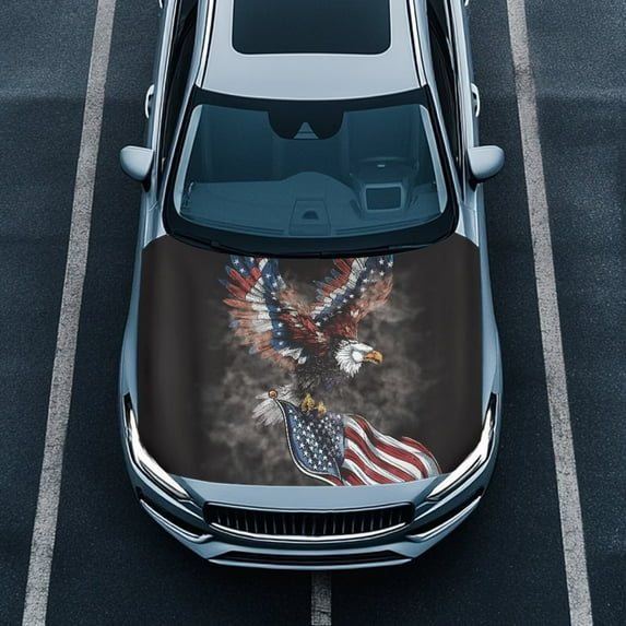 Uorisanigo Eagle American Flag Elastic Car Cover Protector Removable Cover Car Hood Cover Protector Washable Removable Car Hood Flag Cover for Trucks, Car, SUV, or Van