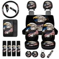 thumbnail image 1 of Uorisanigo Eagle National Flag Car Seat Cover Full Set of 18 Pack with Steering Wheel Seat Belt Pad Center Console Pad Headrest Covers Lever Stick Knob Cover Drink Coasters Key Chains,Universal Fit, 1 of 7