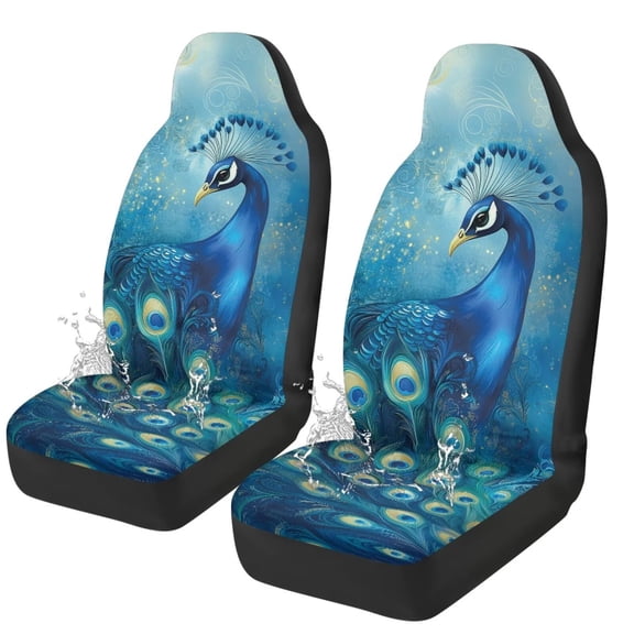 Uorisanigo Fashion Peacock Car Seat Covers Set of 2 Waterproof Universal Vehicle Front Seats Interior Protector Easy to Install Interior Protection Suitable Fits Most Car Auto SUV Sedan Truck