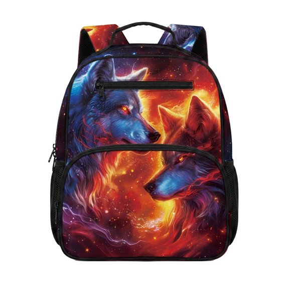 Uorisanigo Fire Ice Wolf School Backpack for Preschoolers 5-8, Lightweight Breathable Daypack with Adjustable Shoulder, Large Capacity Rucksack for Camping