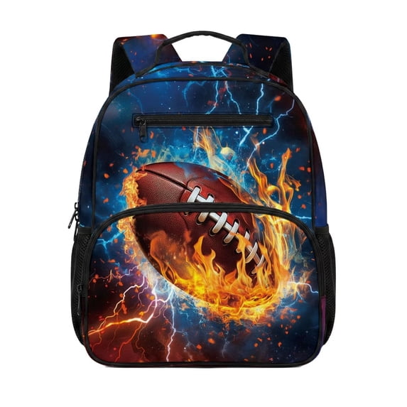 Uorisanigo Fire Lightning Rugby School Backpack for Boys Ages 5-9, Large Capacity Daypack with Adjustable Shoulder, Breathable Elementary Bookbag for Hiking Camping