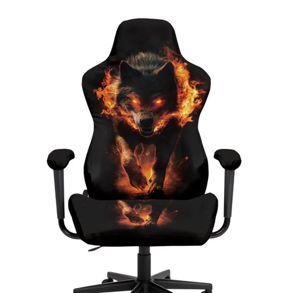 Uorisanigo Fire Wolf Gaming Chair Cover with Armrest Covers Breathable Computer Reclining Gaming Chair Protector Slipcovers Soft Rotating Chair Cover for Office Gift for Holiday