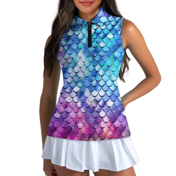 Uorisanigo Fish Scale Pattern Women's Golf Top Soft Versatile Women's Dry-Fit Golf Shirts Casual Sleeveless Workout Tank Tops Relaxed for Women