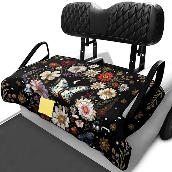 Uorisanigo Floral Butterfly Golf Cart Seat Covers Universal Golf Cart Seat Blanket Towel Fit for EZGO, Club Car and More 2-Seat Carts Dustproof Travel Sports Seat Cushion Accessories