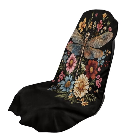 Uorisanigo Floral Dragonfly Car Seat Cover for Post Gym Workout Universal Front Seat Cover Absorb Sweat Athletic Running Towel Seat Universal Fit High Back Seat Covers for Cars