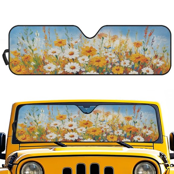 Uorisanigo Floral Print Windshield Sun Shade for 2007-2023 Wrangler Rubicon Sahara TJ JK JKU 2 & 4 Door-Blocks UV Rays Windshield Shade, Sun Visor Protector Sunshade Keep Your Car Cool
