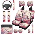 thumbnail image 1 of Uorisanigo Flower Hummingbird 14 Pieces Car Accessories Set with Cars Seat Covers and Steering Wheel Cover Cars Headrest Cover Auto Console Cover Seat Belt Pads Soft Elastic Fit for Car SUV, 1 of 6